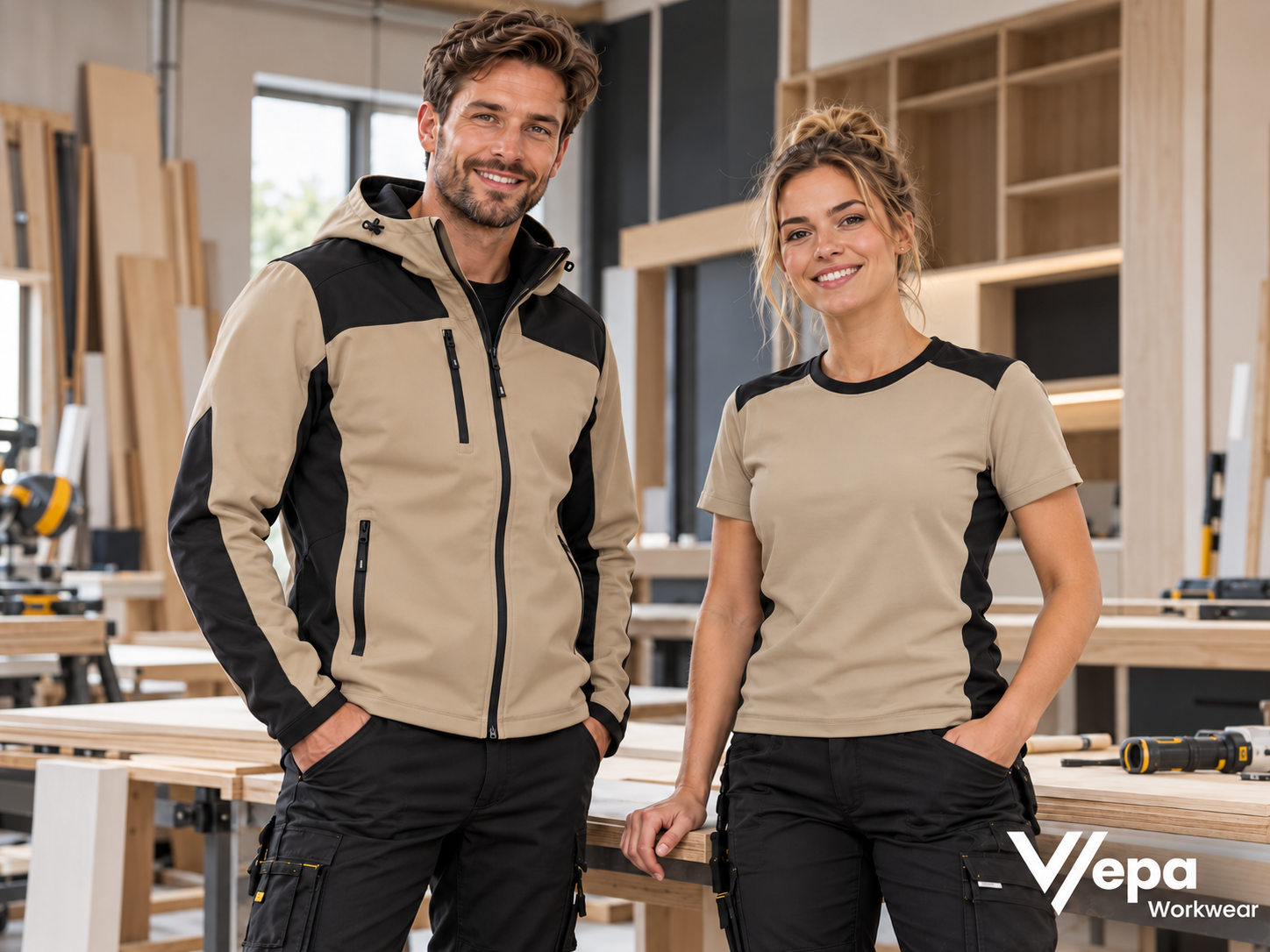 Tricorp werkkleding voor interieurbouwers – Stijlvol en comfortabel in Sand/Black